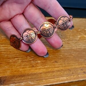 Vintage copper thunderstorm cloud rainbow lightning bolt bracelet Southwestern